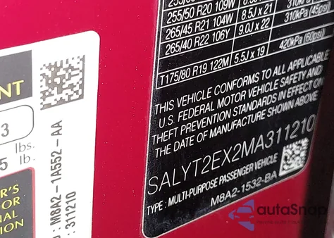 2021 Land Rover Range Rover Velar P250 R-Dynamic S z USA, uszkodzony, nr VIN SALYT2EX2MA311210